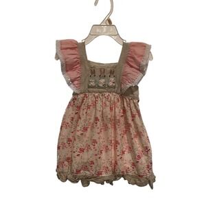 Natalie Grant Girls Pink Floral Bunny Dress 2T Ruffle Lace Easter Spring
